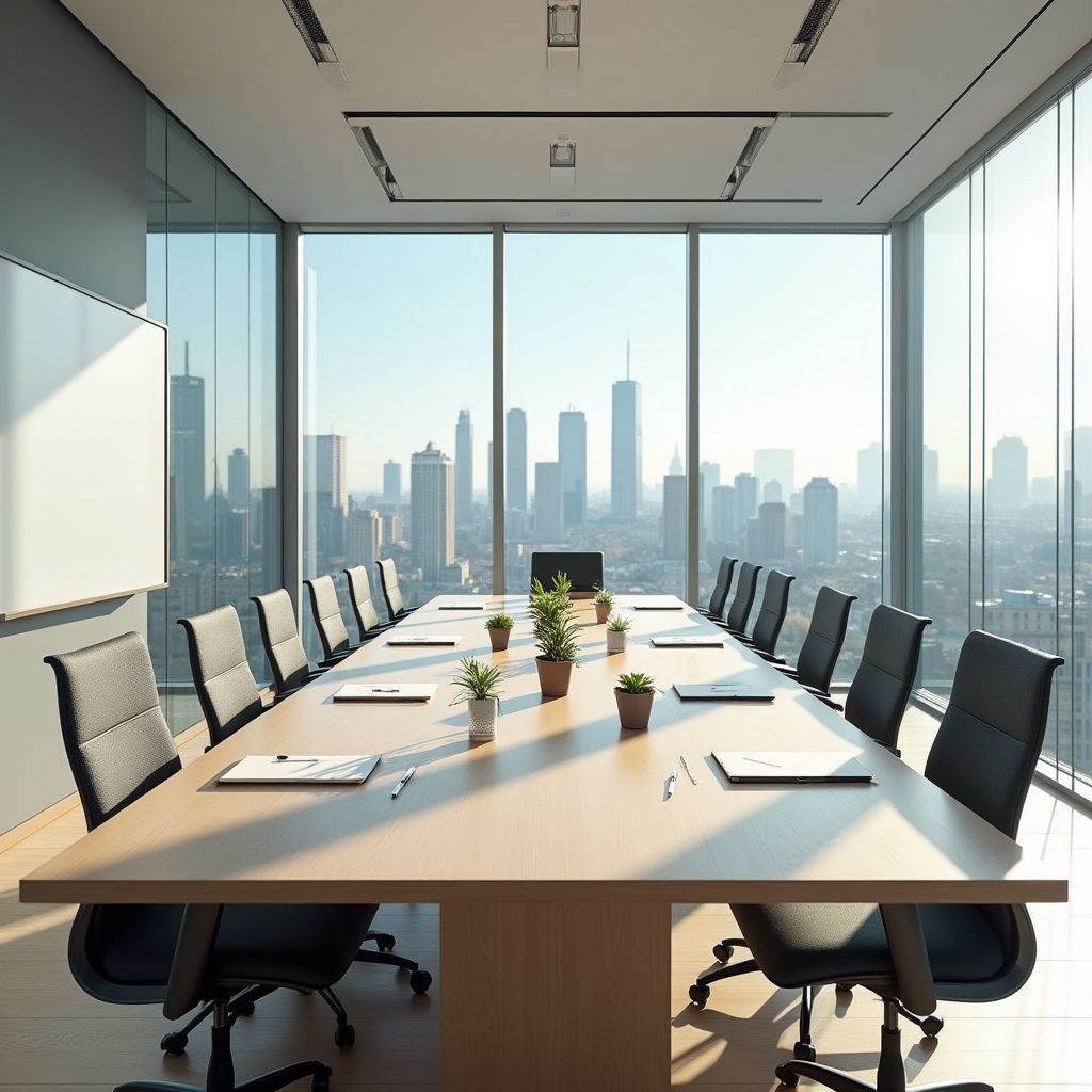 Moderner, heller Besprechungsraum vor Beginn eines Workshop-Tages