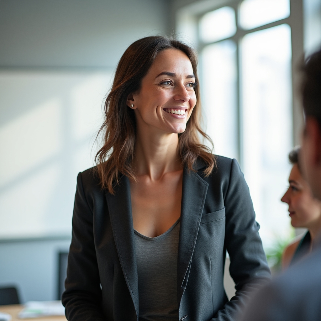 Porträt der Workshop-Moderatorin in einem hellen Besprechungsraum
